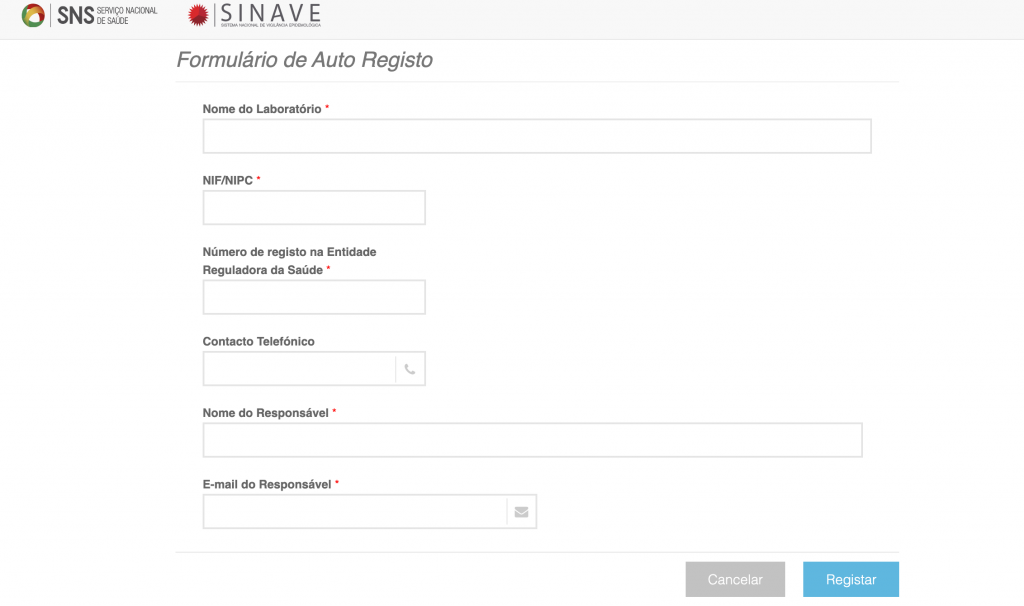 Auto-registo no SINAVE_Formulário